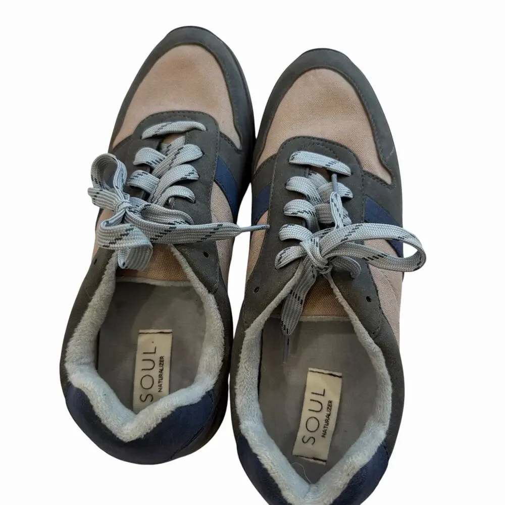 SOUL Naturalizer Charlie Sneaker Women's 9.5 Gray Blue Retro Lace Up Lifestyle